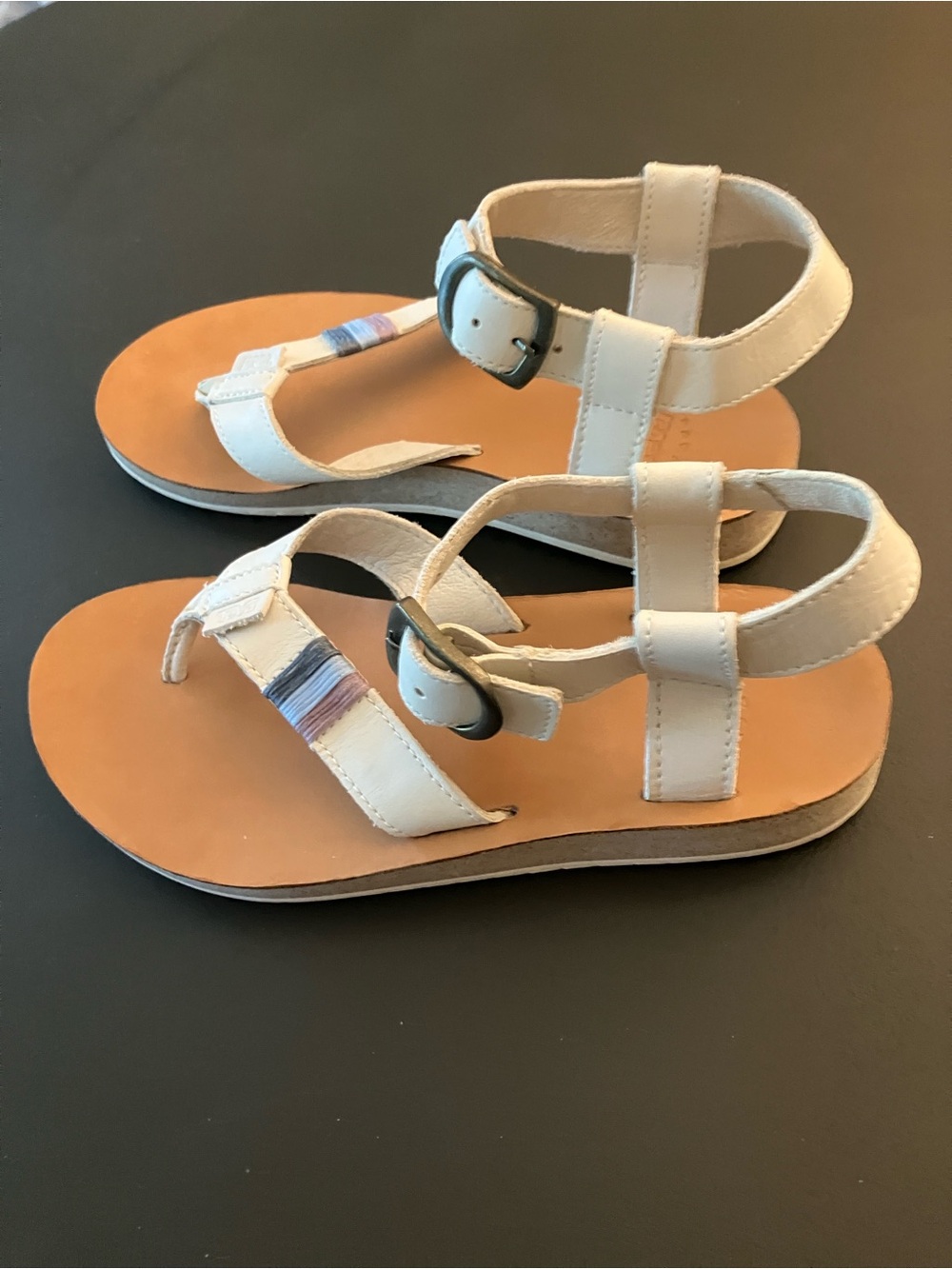 Teva Ivory White and Tan Leather Cork-Style Strap Sandal